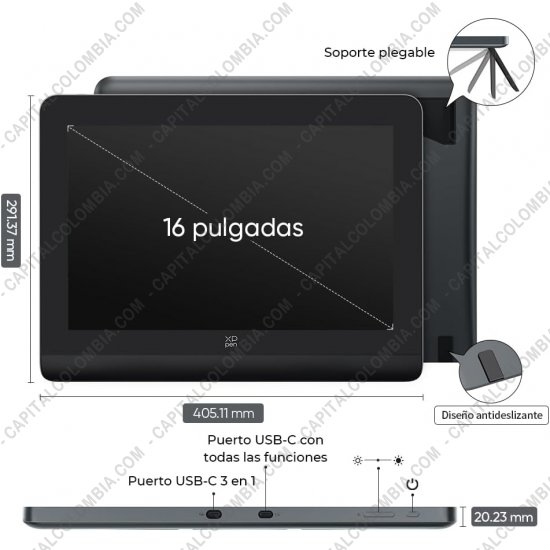 Tablas Digitalizadoras Wacom, Huion, Xp-Pen y otras, Marca: Xp-Pen - Display Digitalizador XP-Pen Artist Pro 16 Gen2 - MD160QH con l&aacute;piz 16K y &aacute;rea activa de 34.47cm x 21.54cm