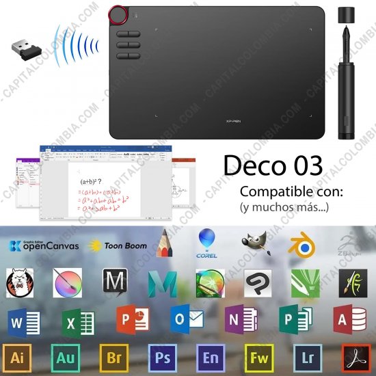 Tabletas Digitalizadoras XP-Pen, Marca: Xp-Pen - Tabla Digitalizadora XP-Pen DECO03 Inalámbrica y USB con lápiz 8K - área activa de 25.4cm x 14.27cm
