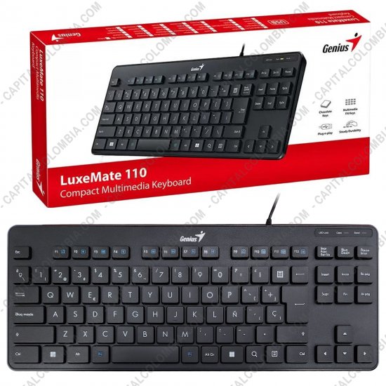 Teclados y Mouse para Gamers, Oficina y Hogar, Webcams y Diademas, Marca: Genius - Mini Teclado de marca Genius modelo LuxeMate 110 en Espa&ntilde;ol