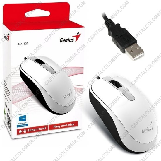 Teclados y Mouse para Gamers, Oficina y Hogar, Webcams y Diademas, Marca: Genius - Mouse color Blanco conexi&oacute;n USB de marca Genius para Windows y Mac - DX-120