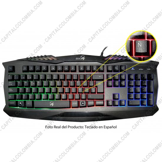 Teclados y Mouse para Gamers, Oficina y Hogar, Webcams y Diademas, Marca: Genius - Teclado Gamer de membrana marca Genius GX Scorpion K220 Negro, Retroiluminado en Espa&ntilde;ol