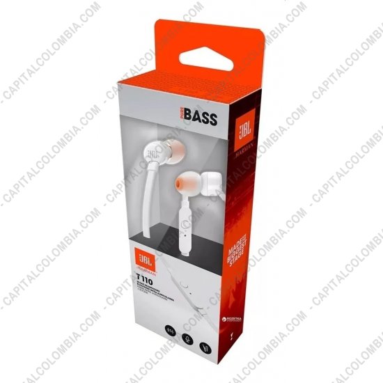 Teclados y Mouse para Gamers, Oficina y Hogar, Webcams y Diademas, Marca: JBL - Auriculares Audifonos JBL T110 color Blanco Pure Bass Manos Libres 