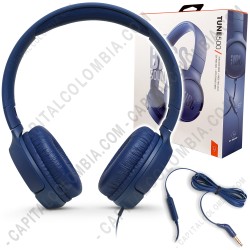 Ampliar foto de Diadema con micr&oacute;fono color Azul de marca JBL con cable conector 3.5mm TUNE500