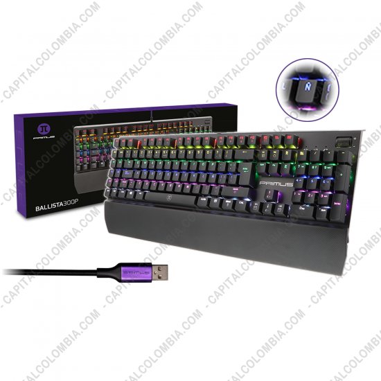 Teclados y Mouse para Gamers, Oficina y Hogar, Webcams y Diademas, Marca: Primus - Teclado Mec&aacute;nico Ballista300P RGB con tecnolog&iacute;a Anti-Ghosting para Jugadores en Espa&ntilde;ol, interruptor Rojo Primus - marca Primus ref. PKS301S