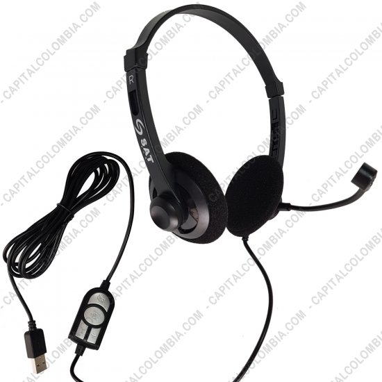 Teclados y Mouse para Gamers, Oficina y Hogar, Webcams y Diademas, Marca: Sat - Diadema conexi&oacute;n USB marca SAT TM-511MV Negra con Audio Stereo y Micr&oacute;fono