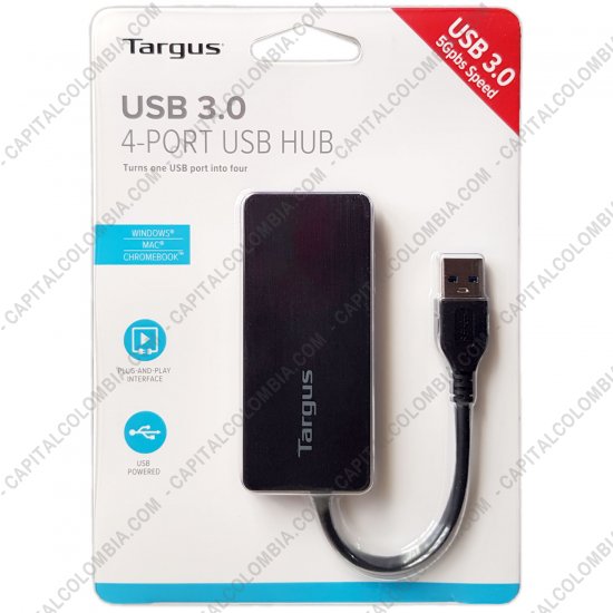 Teclados y Mouse para Gamers, Oficina y Hogar, Webcams y Diademas, Marca: Targus - HUB USB 3.0 de marca Targus de 4 Puertos Color negro