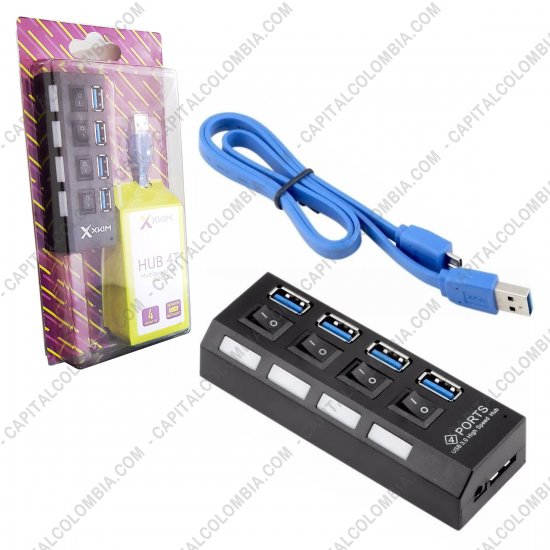 Teclados y Mouse para Gamers, Oficina y Hogar, Webcams y Diademas, Marca: X-Kim - Hub USB 3.0 de marca X-kim Switch Tipo Multitoma Color Negro - XA4-HUB