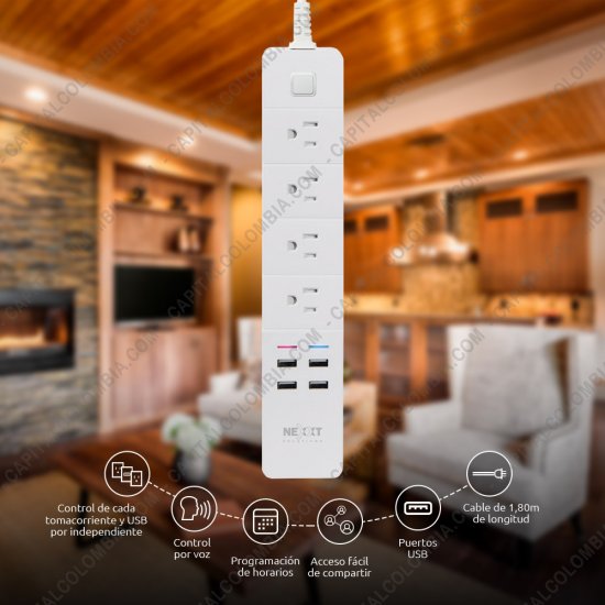UPS, Reguladores de Voltaje y Otros Accesorios El&eacute;ctricos, Marca: Nexxt - Regleta multitoma inteligente Wifi protectora de picos de energ&iacute;a - Nexxt NHP-E610