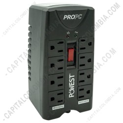 Ampliar foto de UPS, Reguladores de Voltaje y Otros Accesorios Eléctricos, Marca: Powest - Regulador de voltaje Powest 1000VA / 600W / 120VCA con 8 Salidas NEMA5-15R, 4 Reguladas y 4 con Supresión - ProPC1000 Ampliar foto de Regulador de voltaje Powest 1000VA / 600W / 120VCA con 8 Salidas NEMA5-15R, 4 Reguladas y 4 con Supresión - ProPC1000